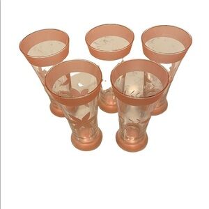 Ocean Thailand Iced Tea/cocktail Etched Glasses Pink Vintage